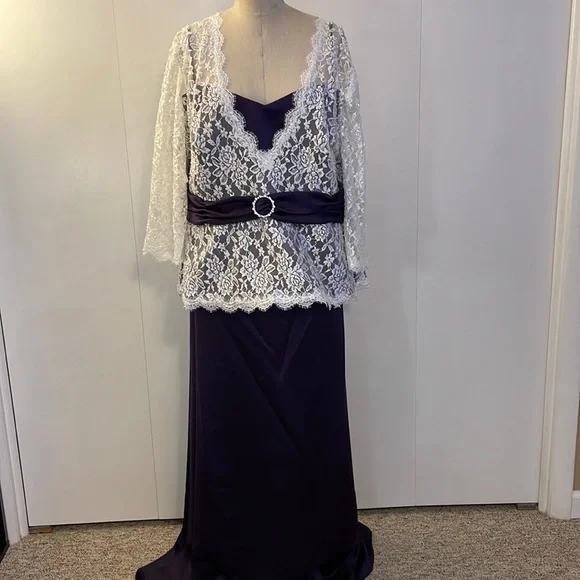 Alfred Angelo eggplant long satin skirt with lace top - mother of the br… - Picture 1 of 9